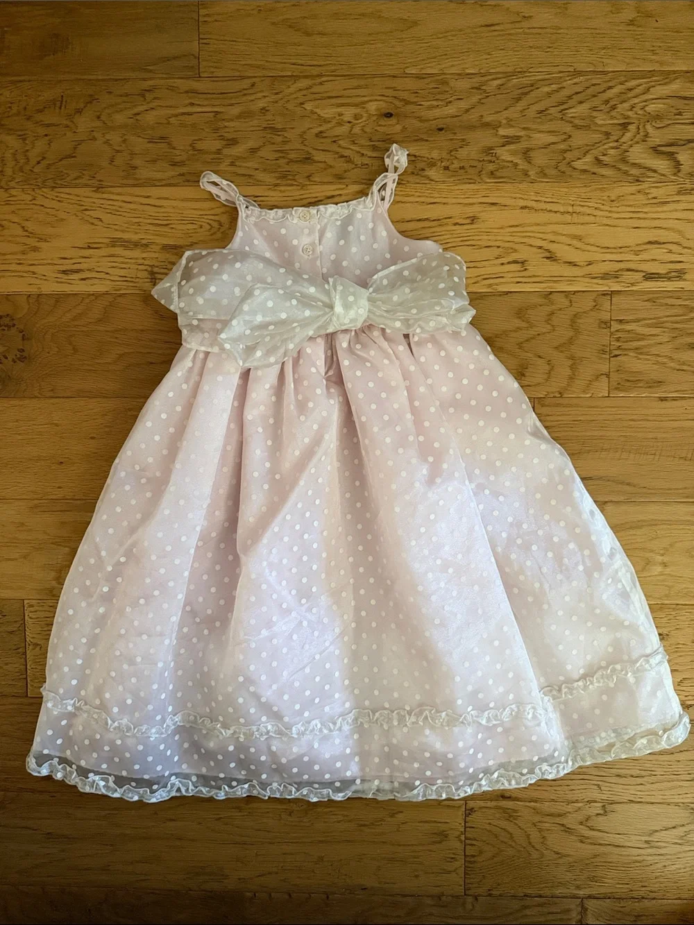 4T - MARMELLATA -Vintage 80s Girls Pink Polka Dot Organza Party Dress Floral Bow